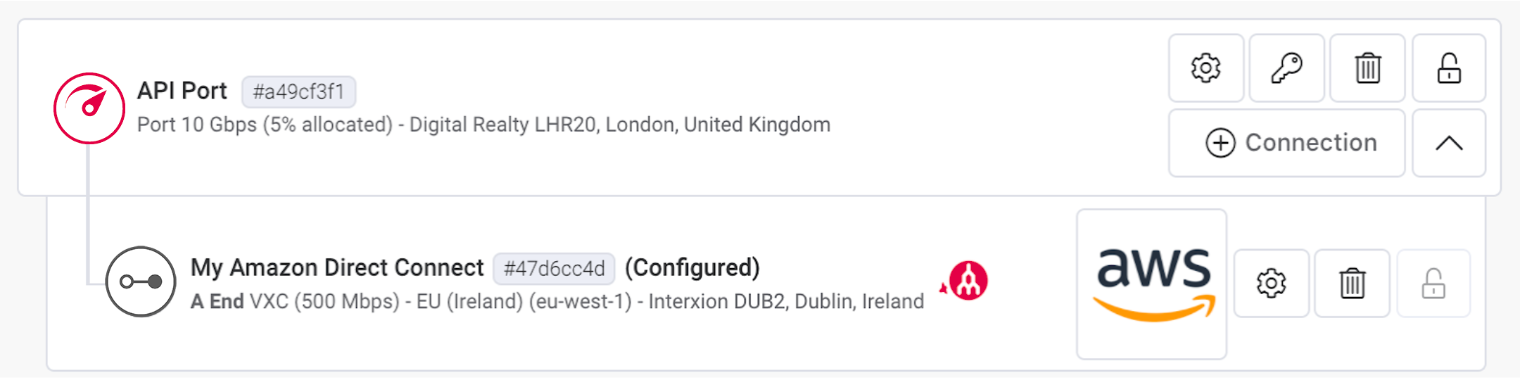 Portal view of API port and VXC