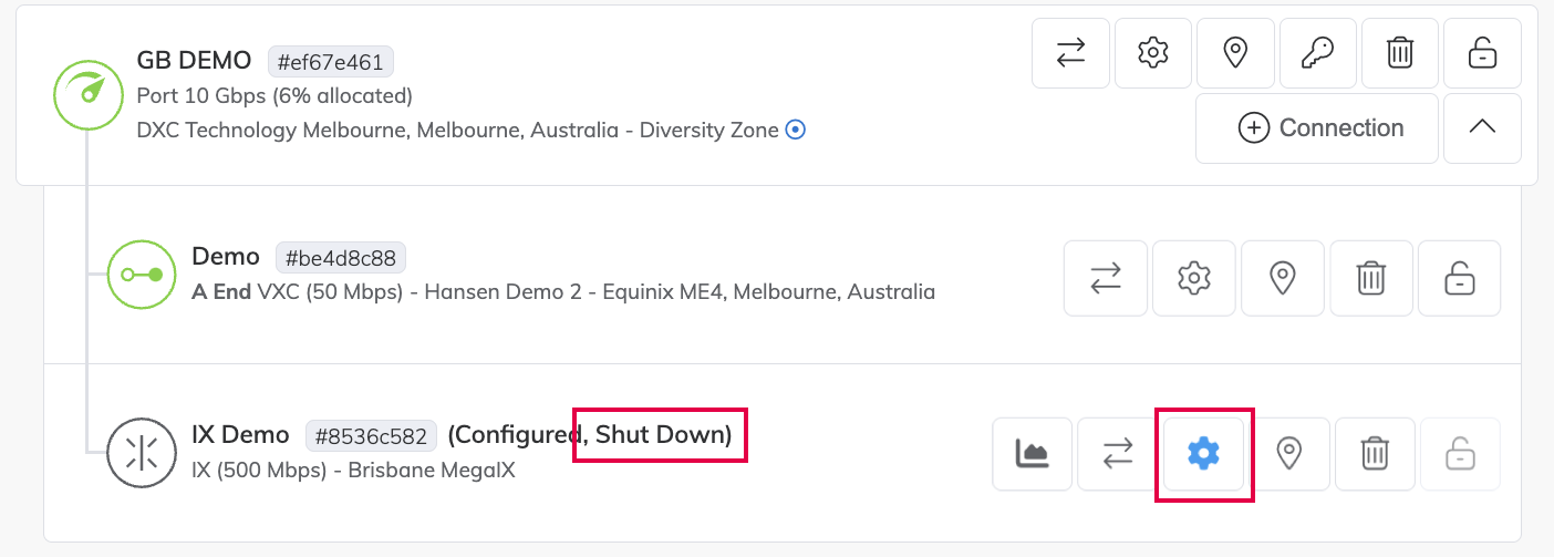 IX Connection Shut Down in the Services Page