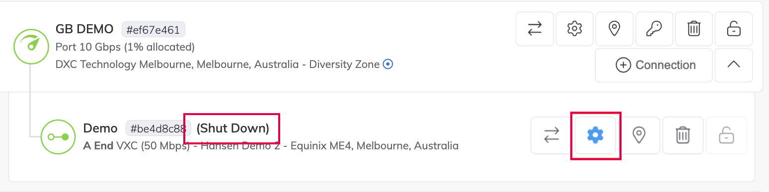 VXC Connection Shut Down in the Services Page