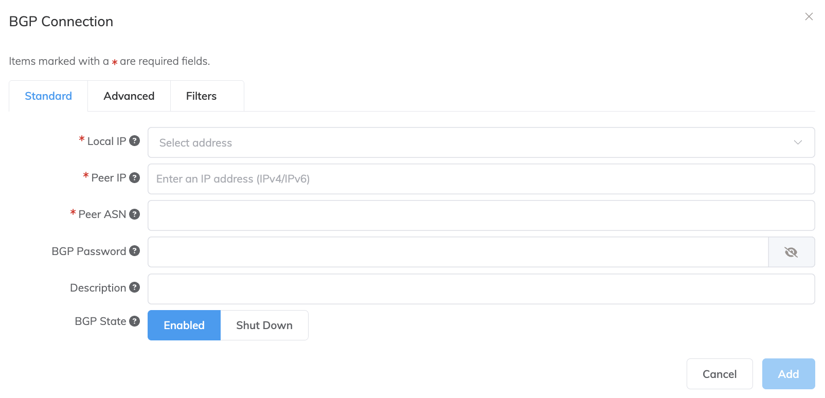 BGP Connection details