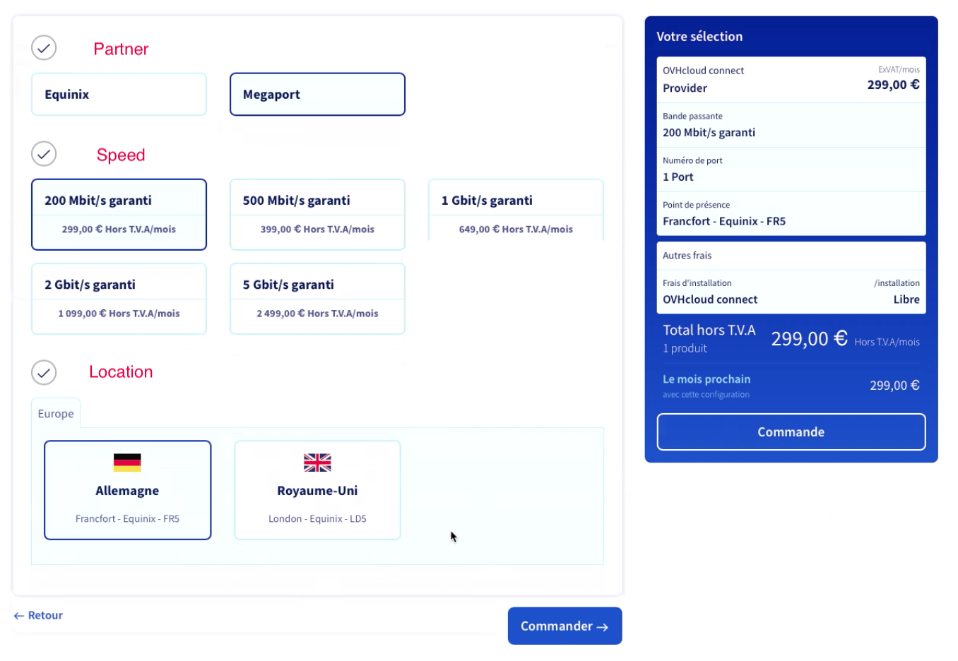 Ordering the connection