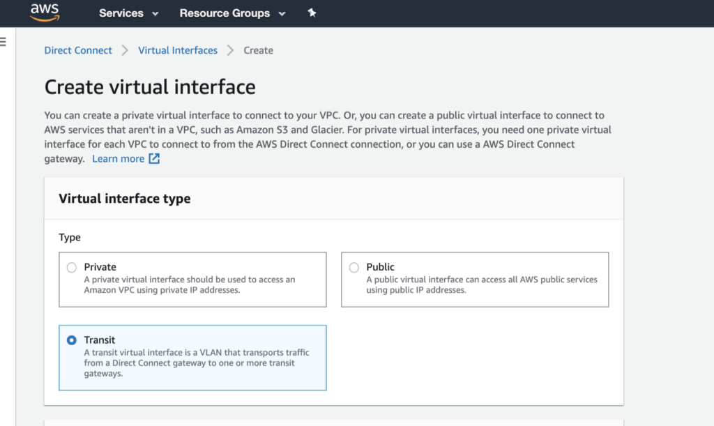 AWS virtual interface