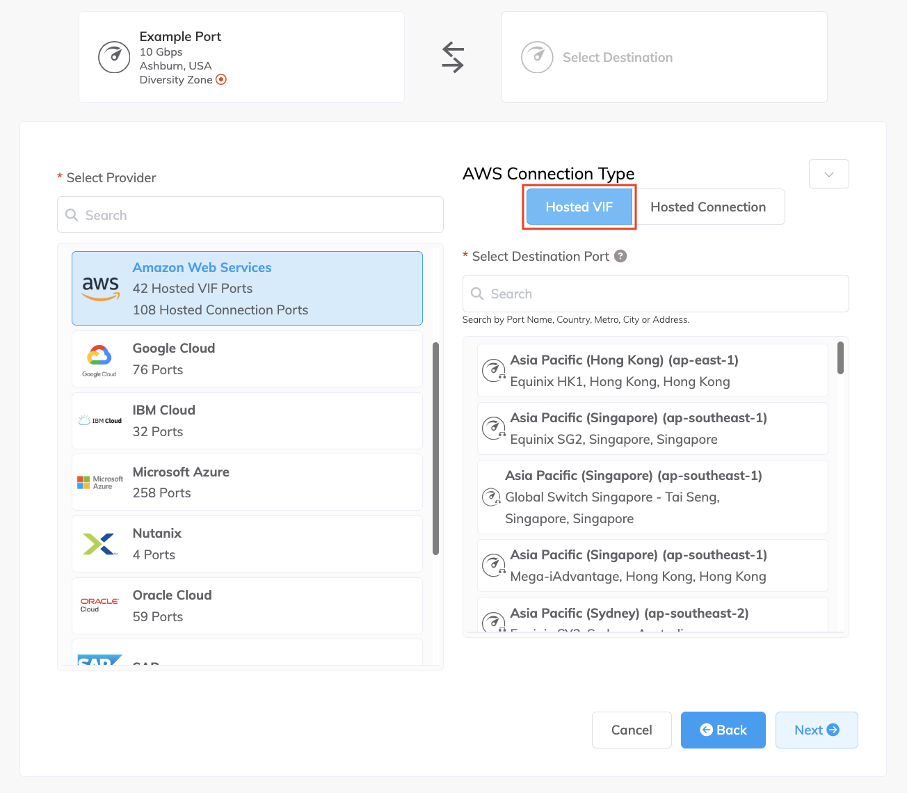 Add Hosted VIF connection
