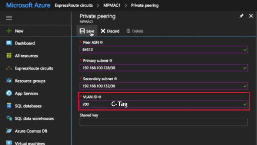 Azure peering VLAN