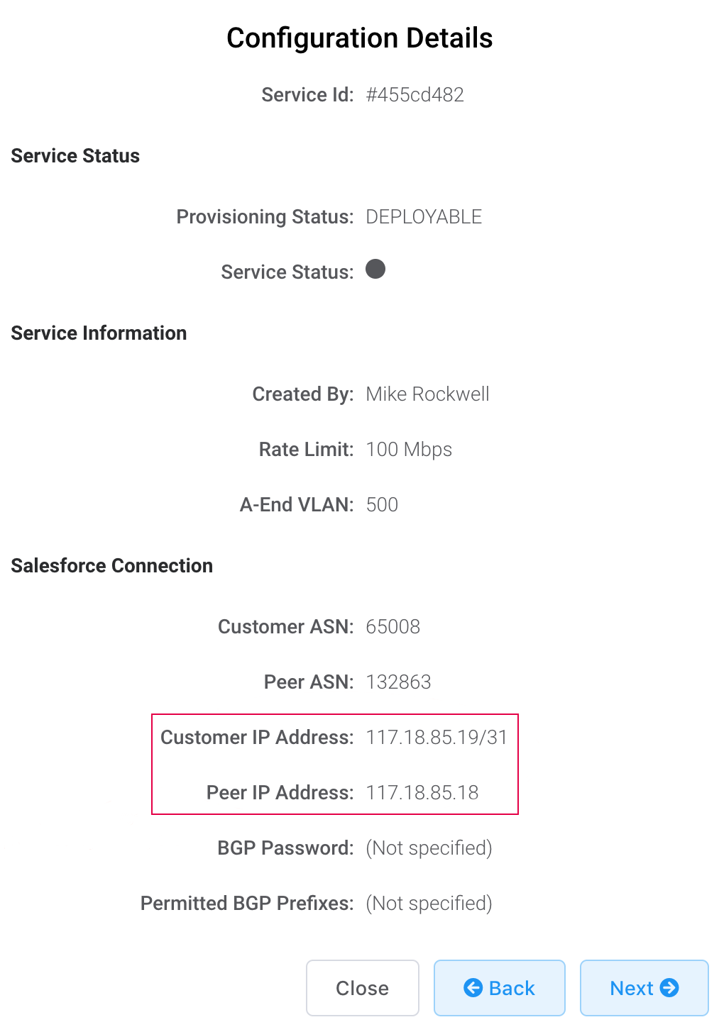 BGP details for SFDC