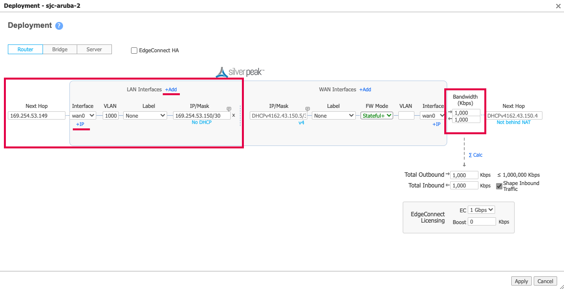 Aruba LAN interface details