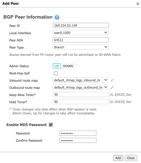 Add BGP peer for Aruba