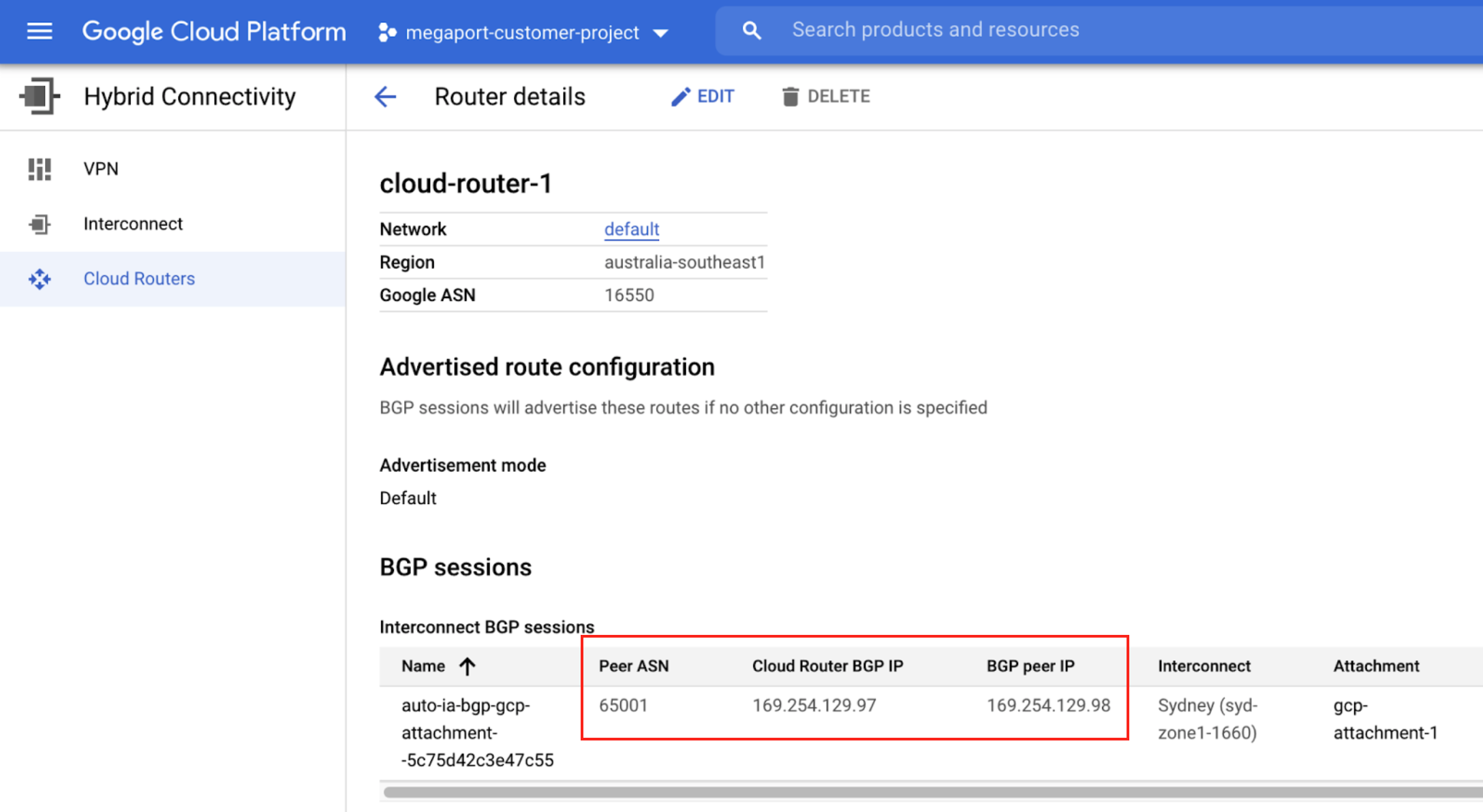 Google connection details
