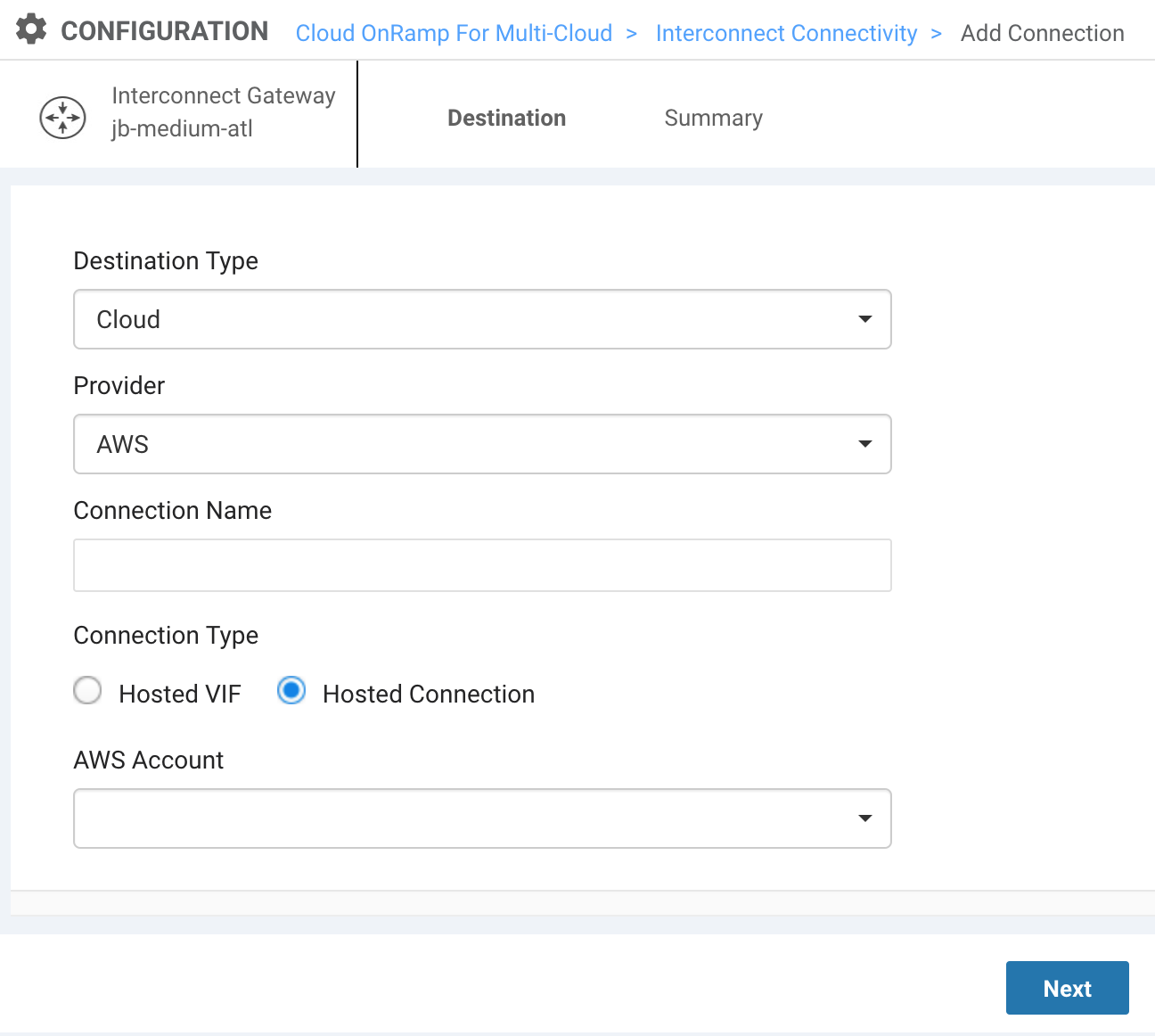 vManage AWS Connection Details