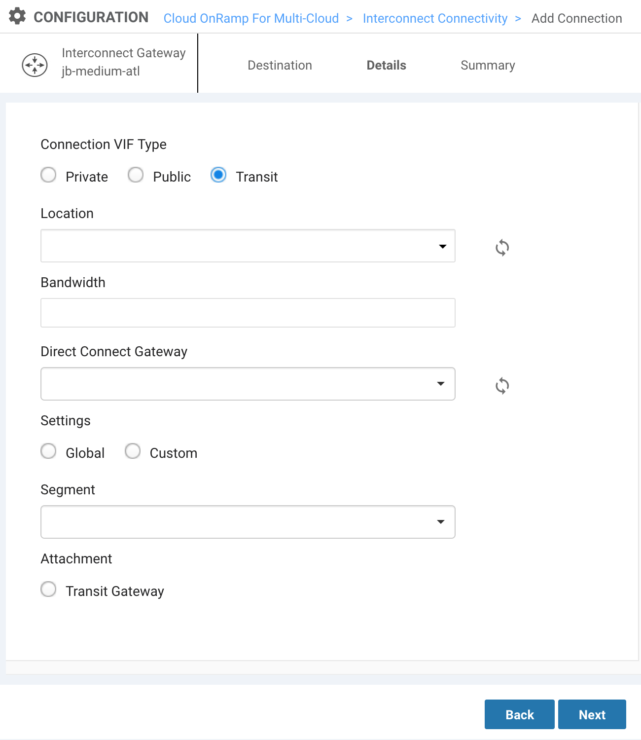 vManage VIF Connection Details