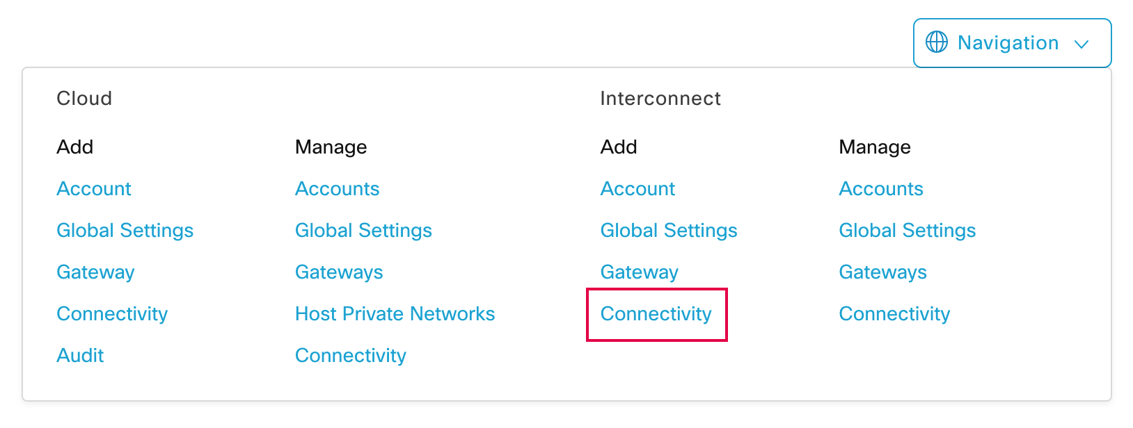 vManage Navigation Menu