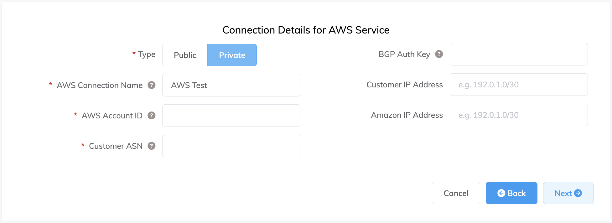 AWS connection details
