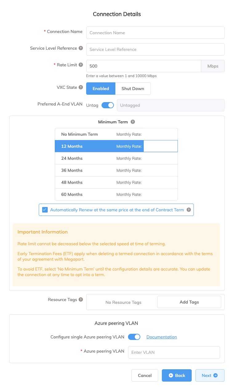 Azure connection details