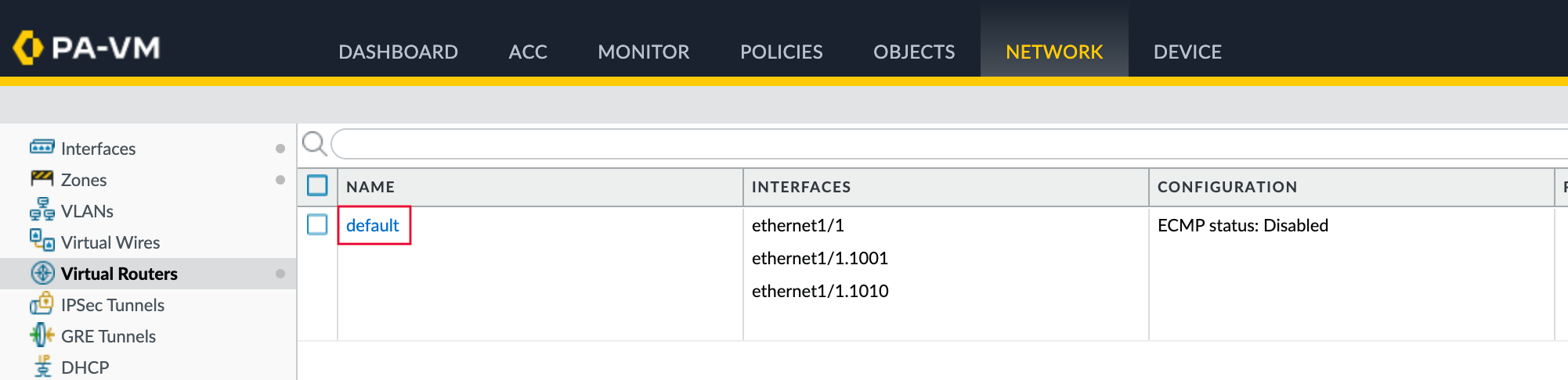 Select virtual router