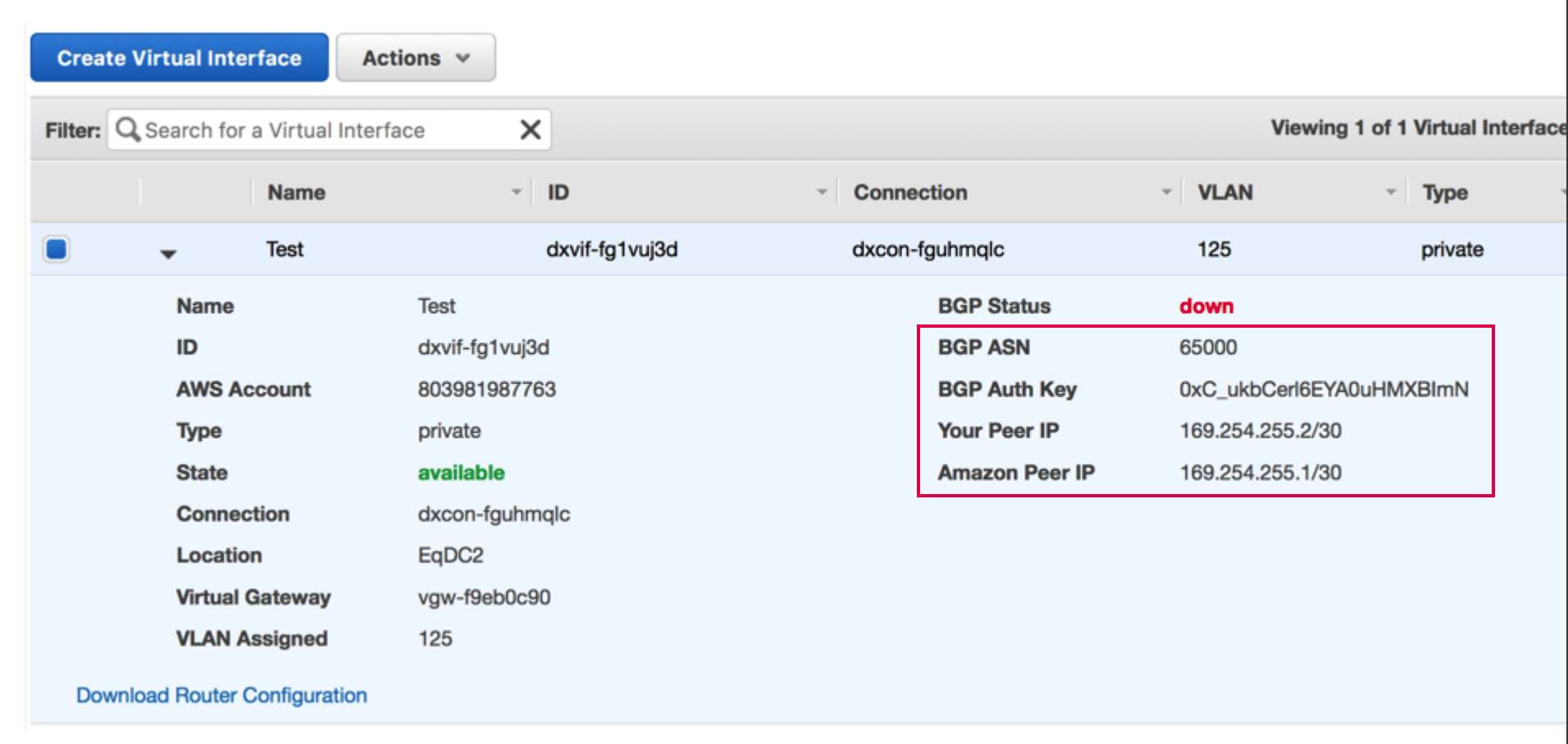 AWS connection details