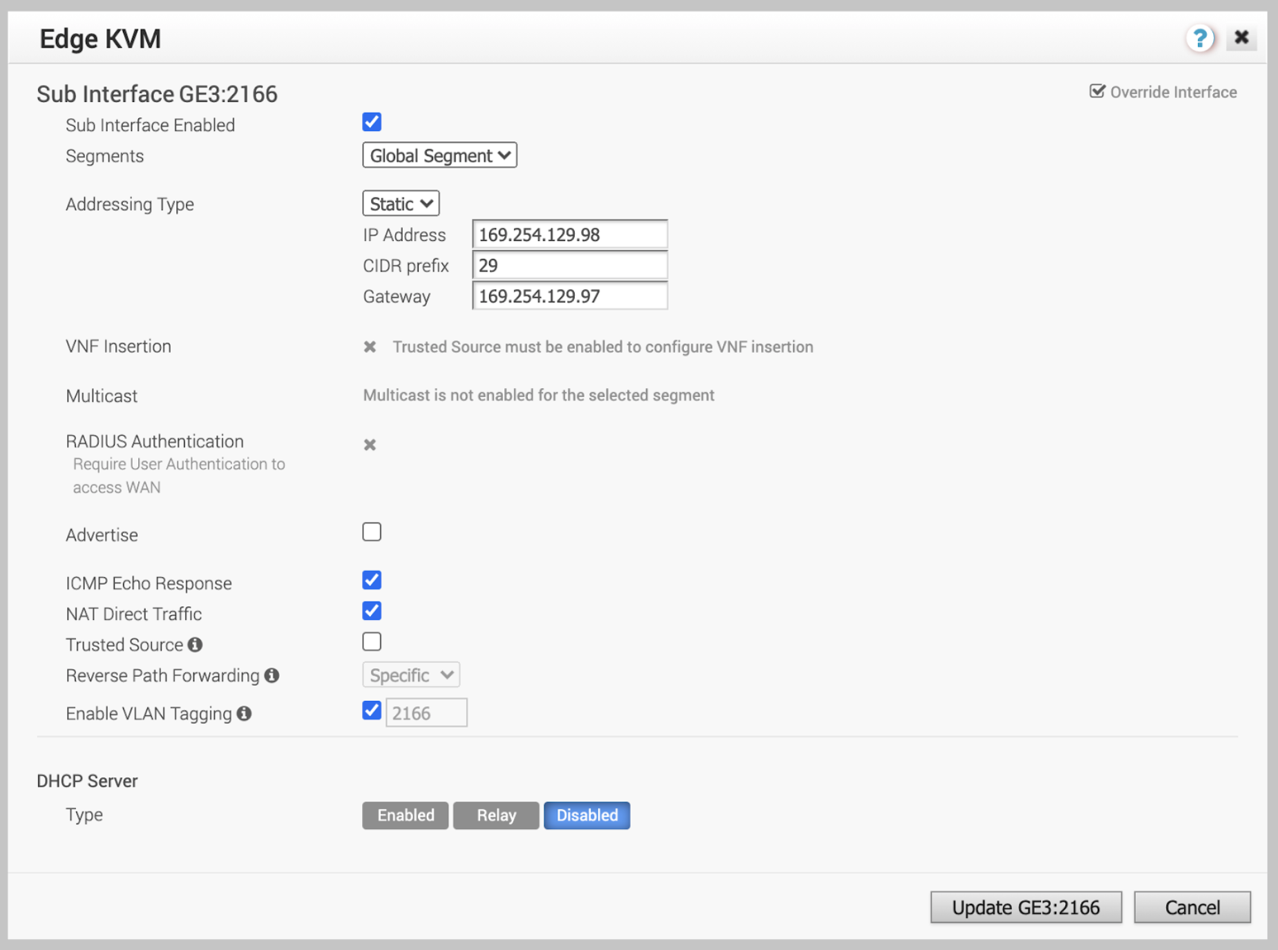 Subinterface Settings