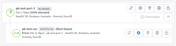 VXC Connection Shut Down in Services Page