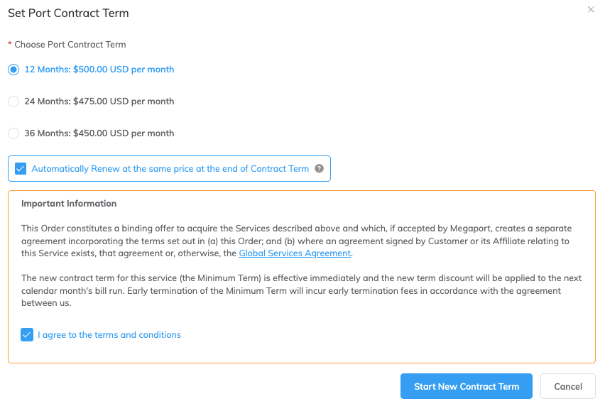 Port-Vertragslaufzeit festlegen