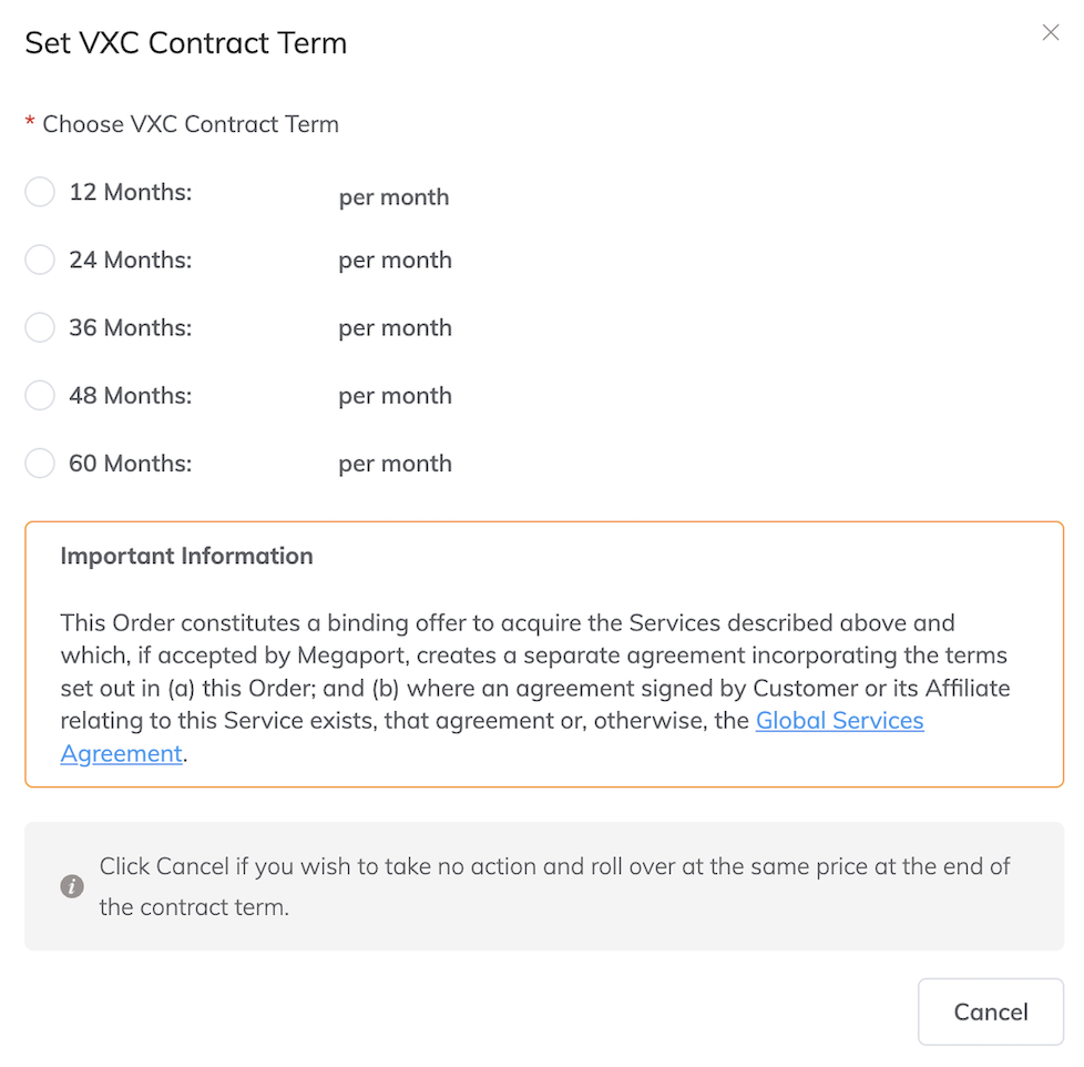 Set VXC Contract Term