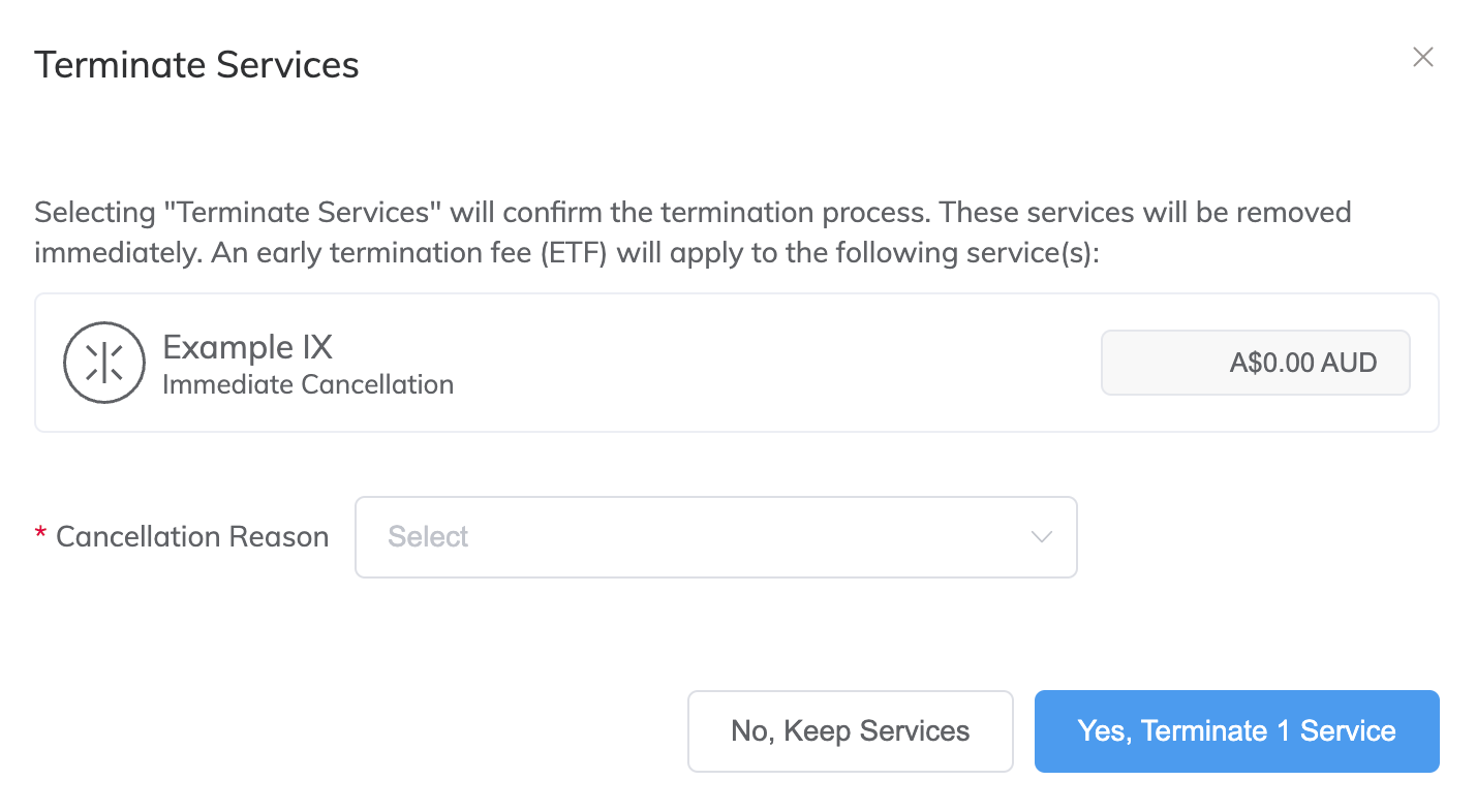 Delete IX Terminate Services window