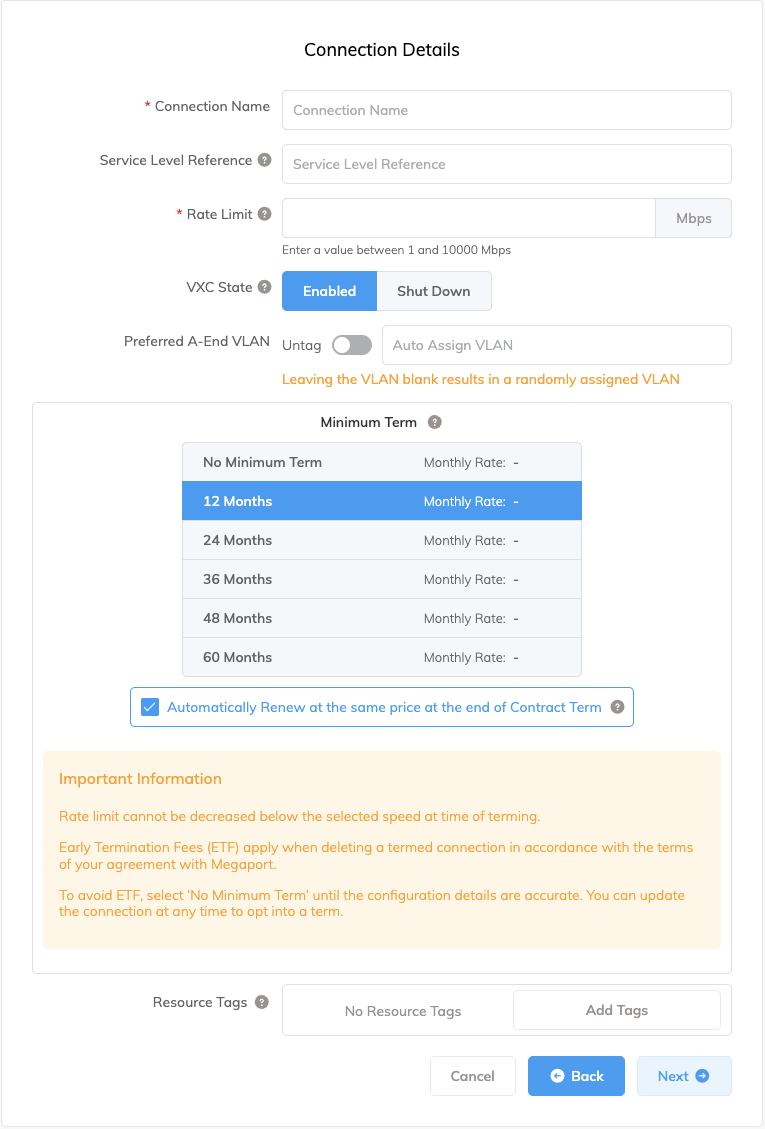 VXC Connection Details