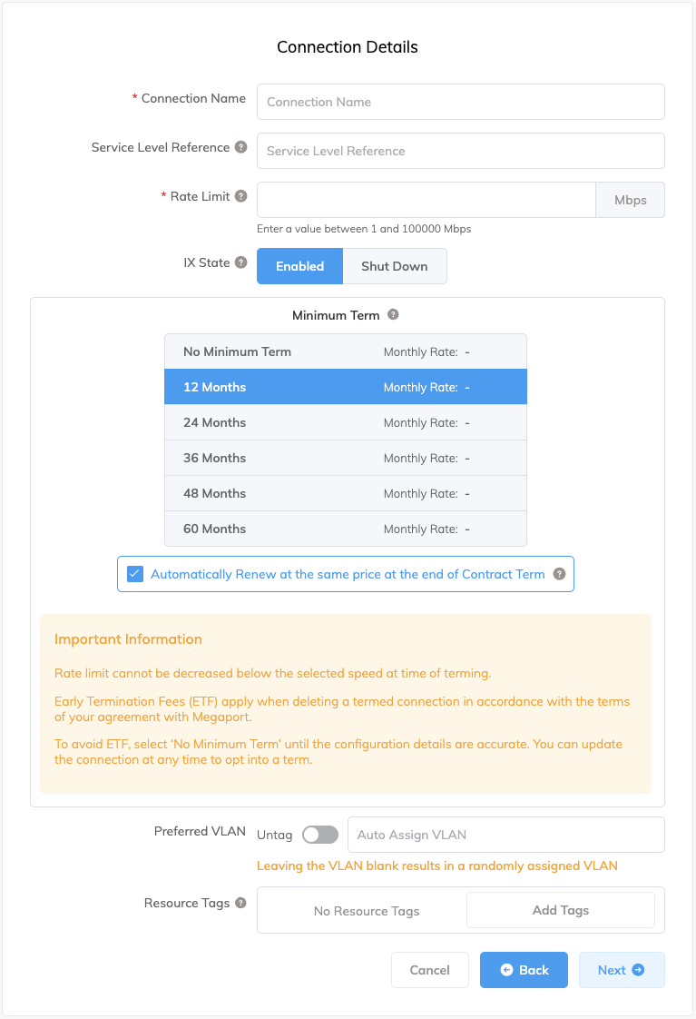 VXC Connection Details