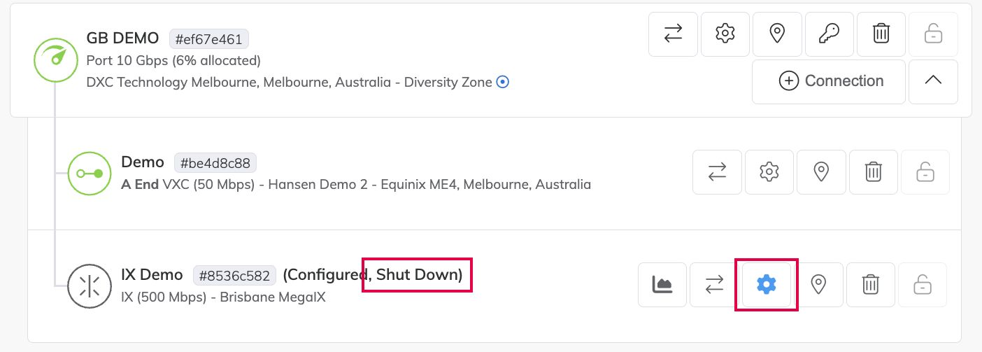 IX Connection Shut Down in the Services Page