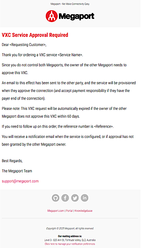 Notification to Customer