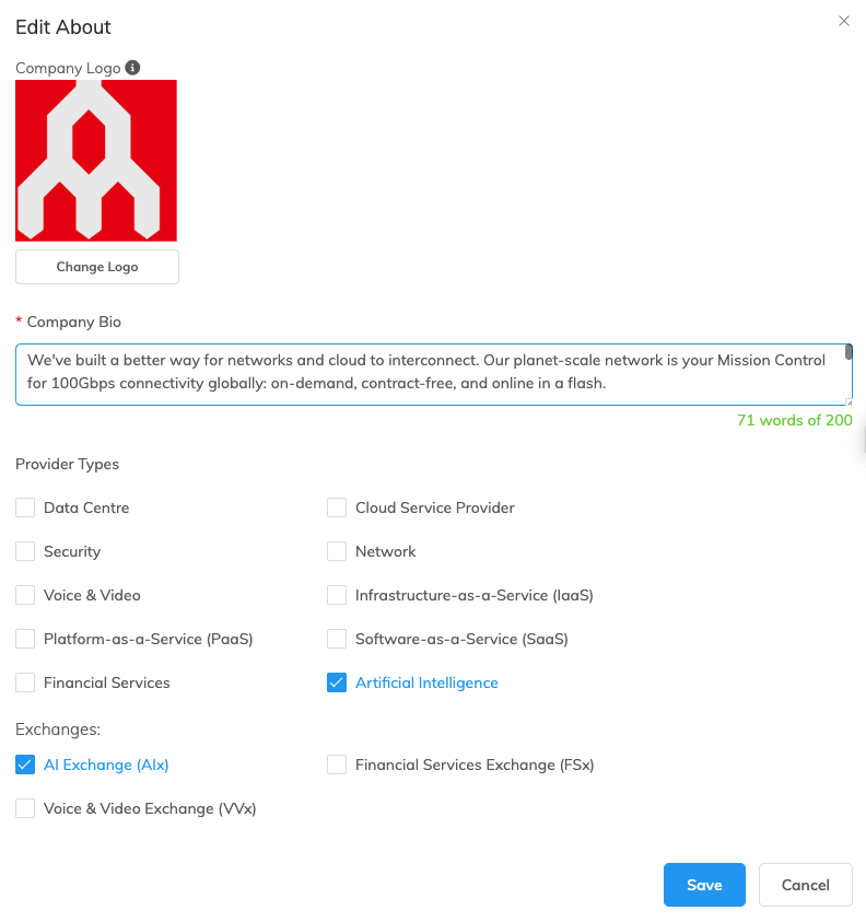 Megaport Marketplace Profile About tab