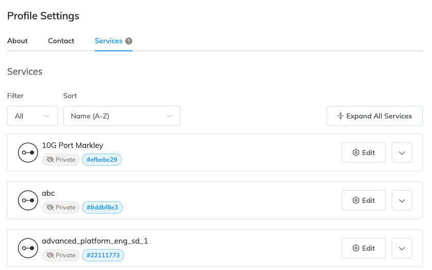 Megaport Marketplace Profile services tab