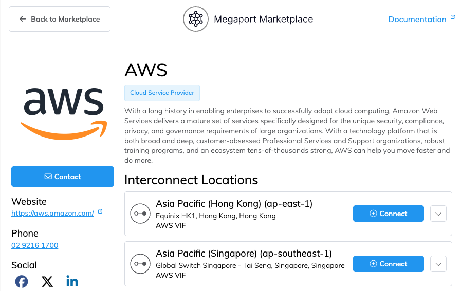 Megaport Marketplace profile