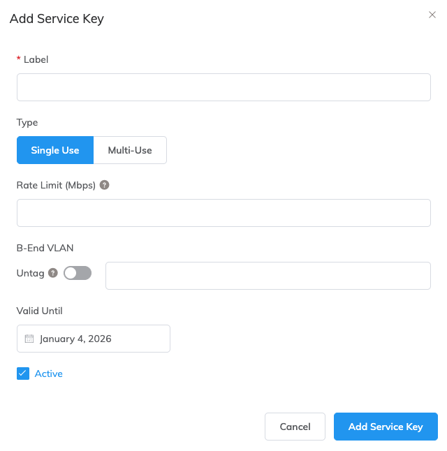 Service key configuration