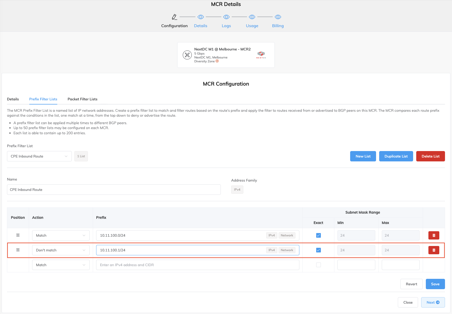 Add a rule to prefix filter