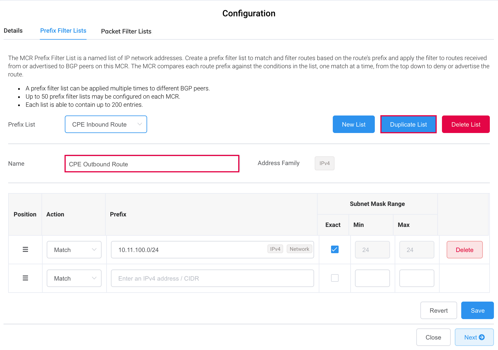 Duplicate prefix filter
