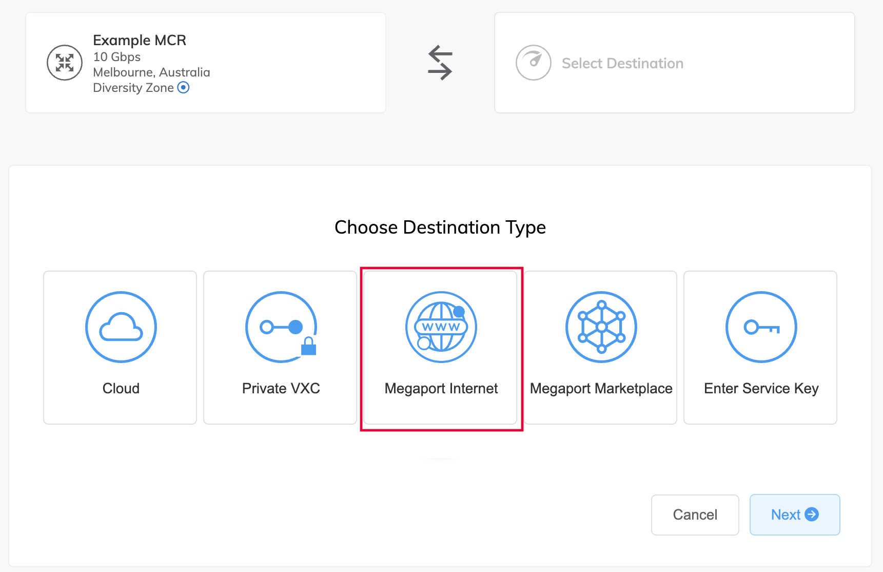 Create Megaport Internet connection