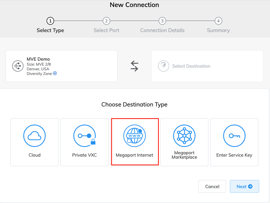 Create Megaport Internet connection