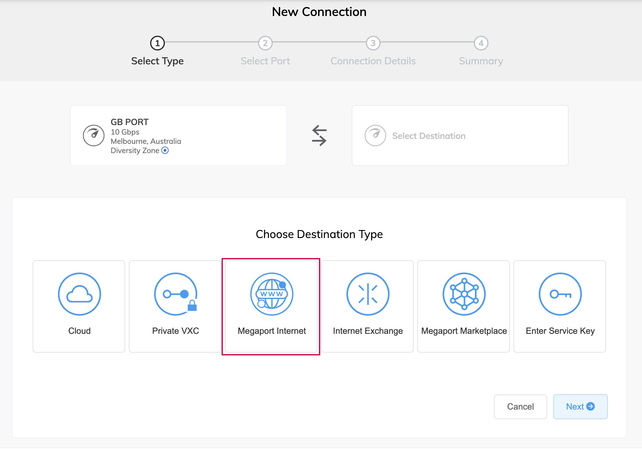 Create Megaport Internet connection