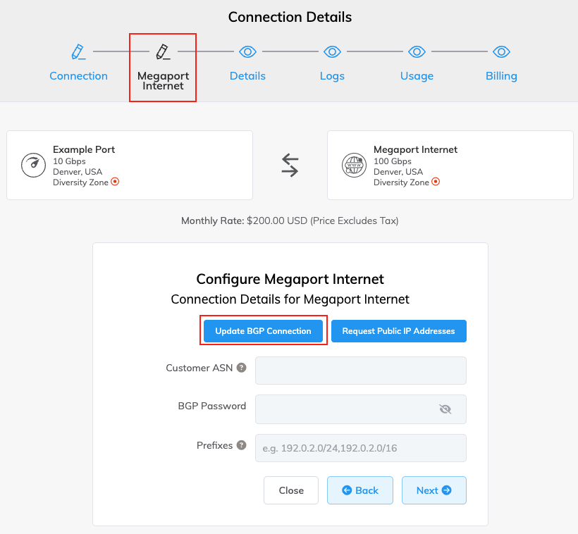 This image shows where to click Megaport Internet