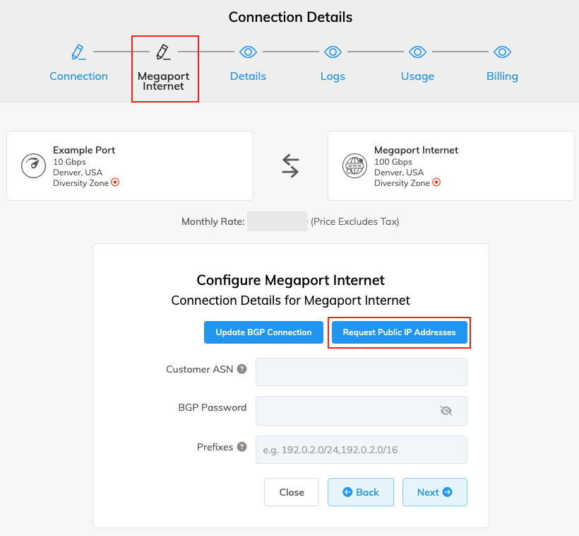 This image shows where to click Megaport Internet