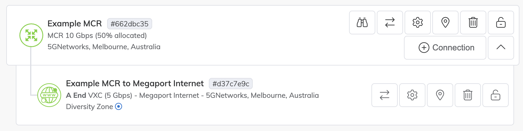 Megaport Internet connection deployed and visible in the Megaport Portal
