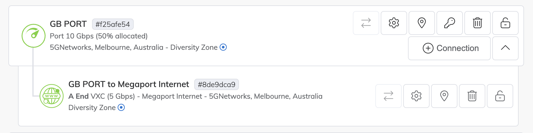 Megaport Internet connection deployed and visible in the Megaport Portal