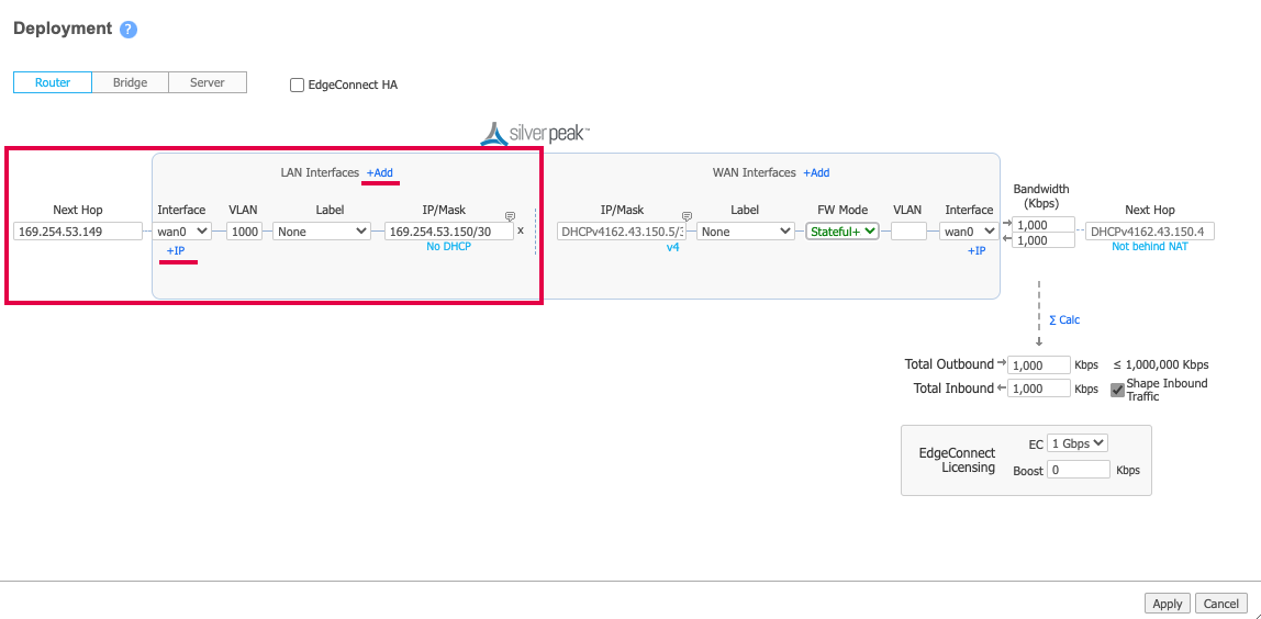 Aruba LAN interface details