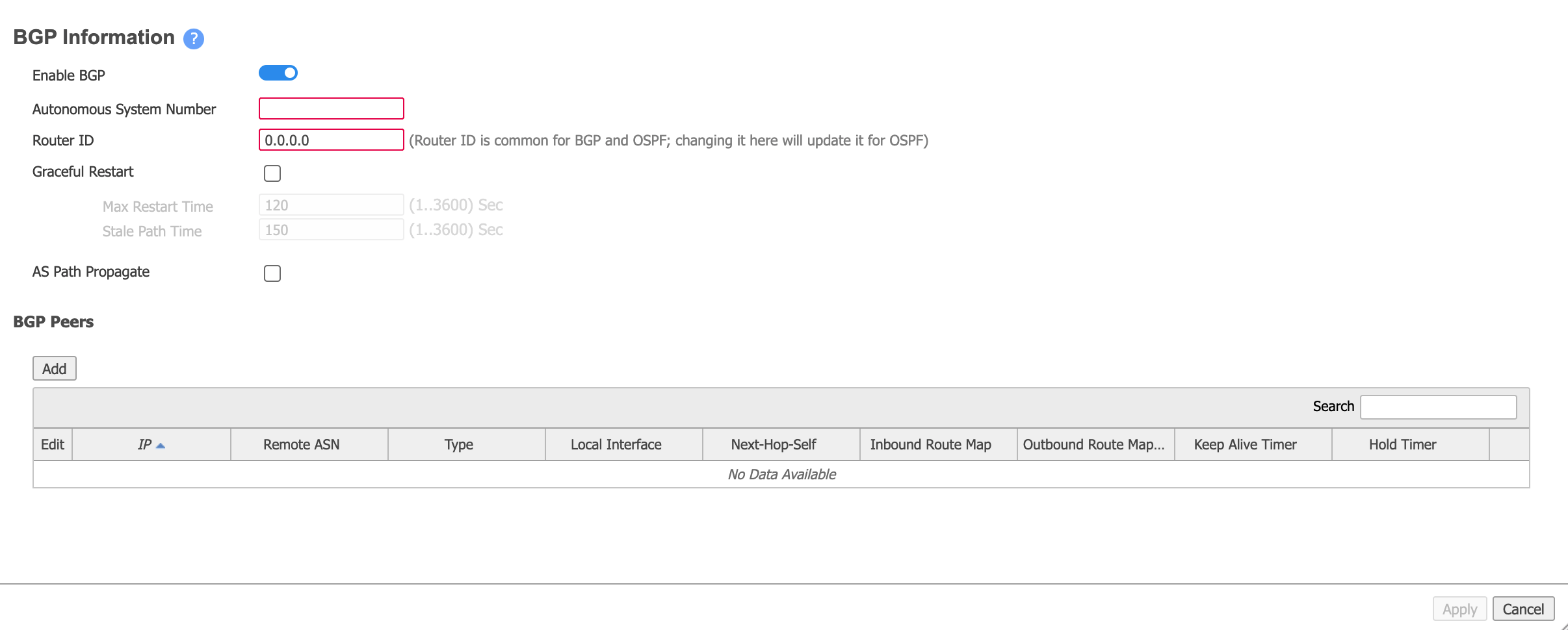Add BGP peer for Aruba