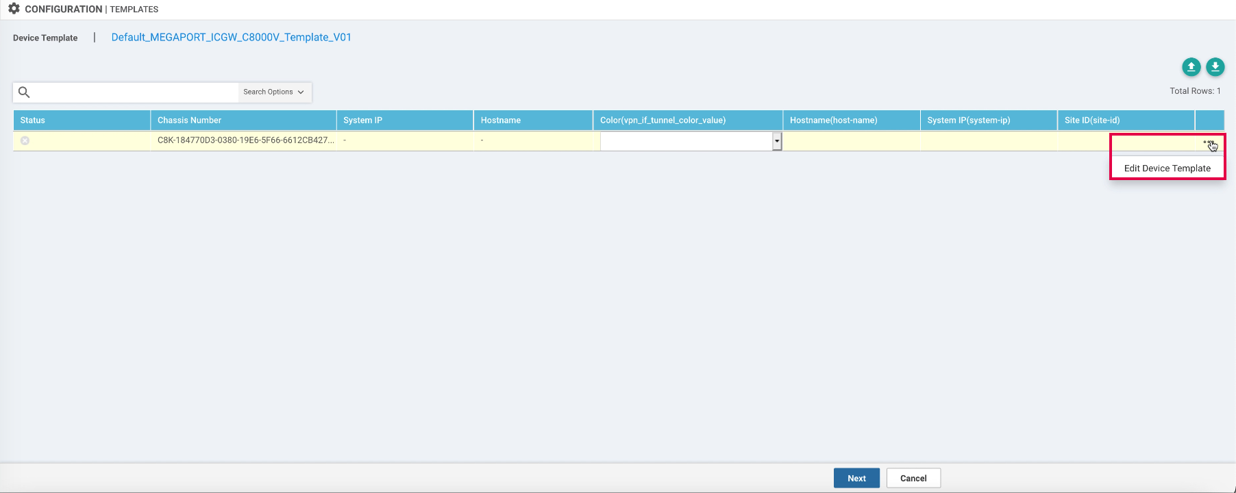 vManage edit device template