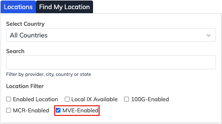MVE enabled locations search