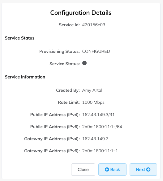 Megaport Internet connection details