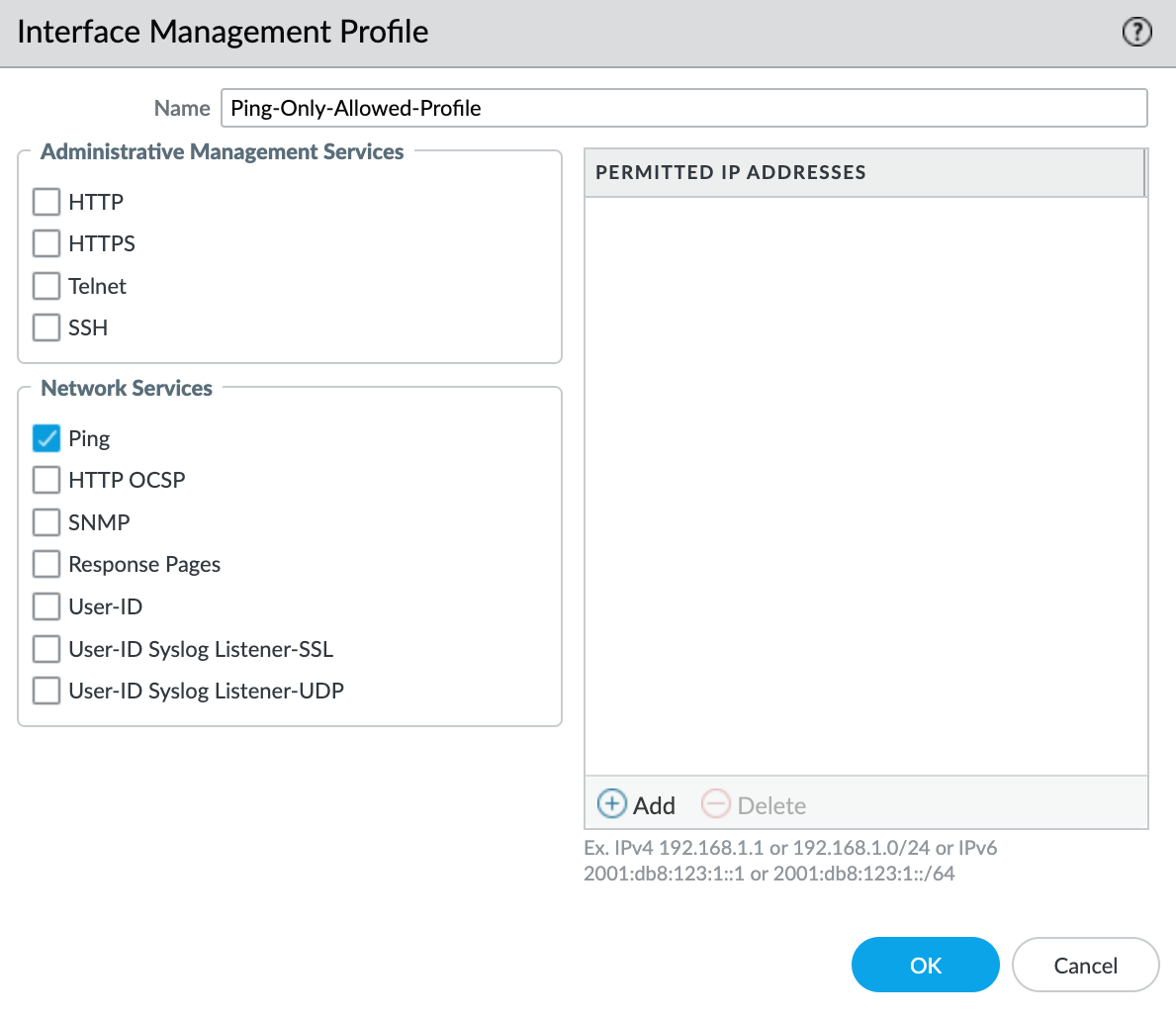Interface management profile
