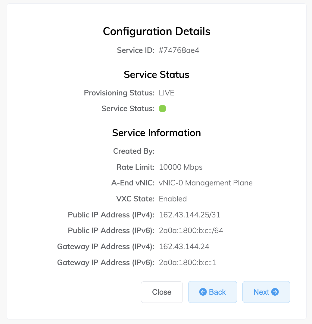Megaport Internet connection details
