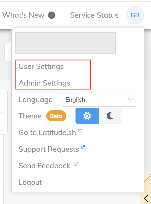 Portal User Menu Settings option