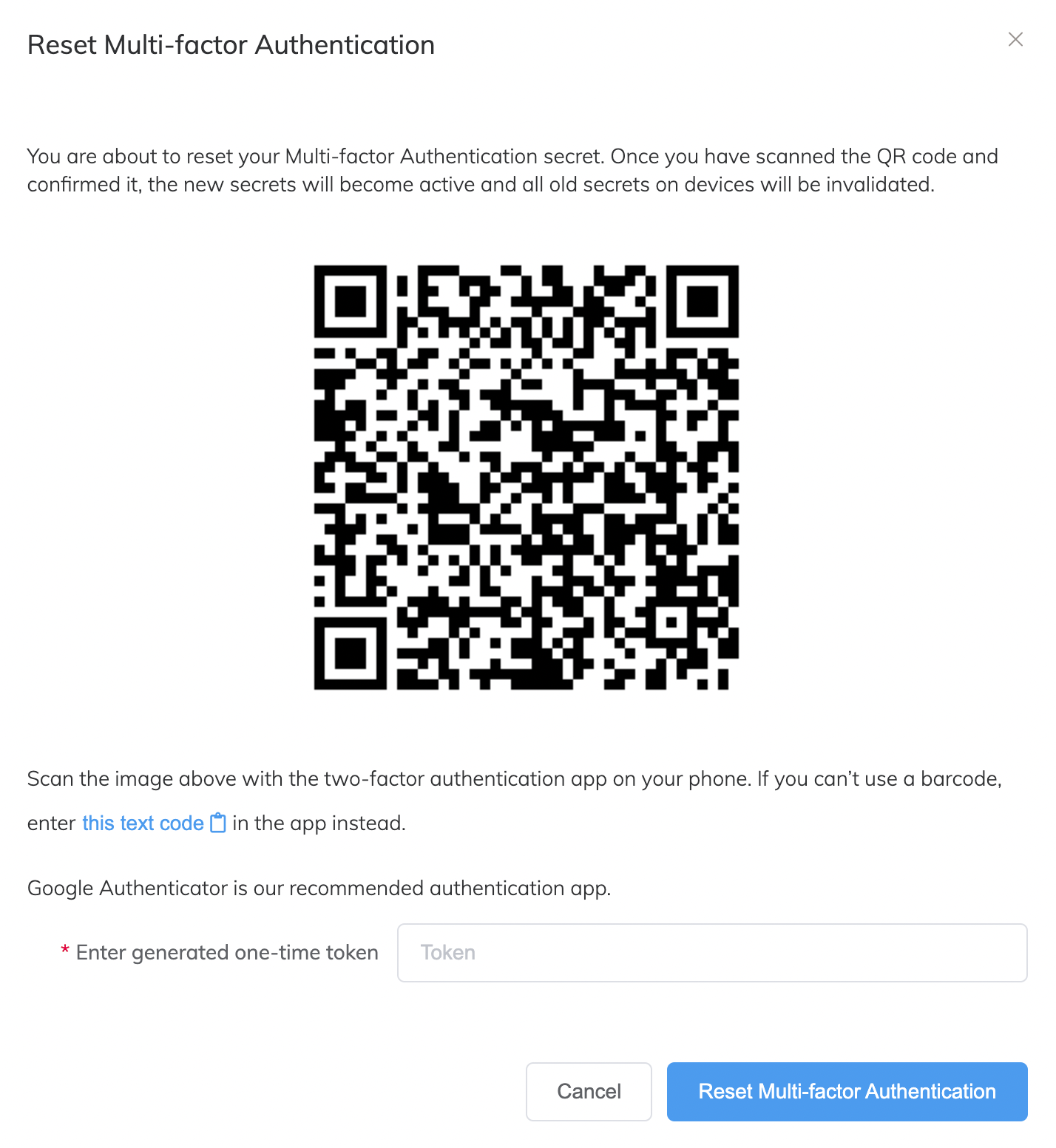 Multi-factor authentication reset